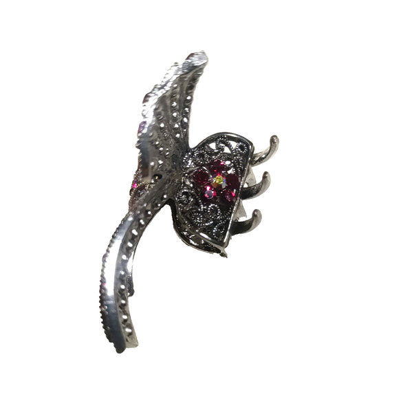 Ruby Red Rhinestone Bow Alligator Clip Hair Barrette Christmas Party Dance - Picture 4 of 8